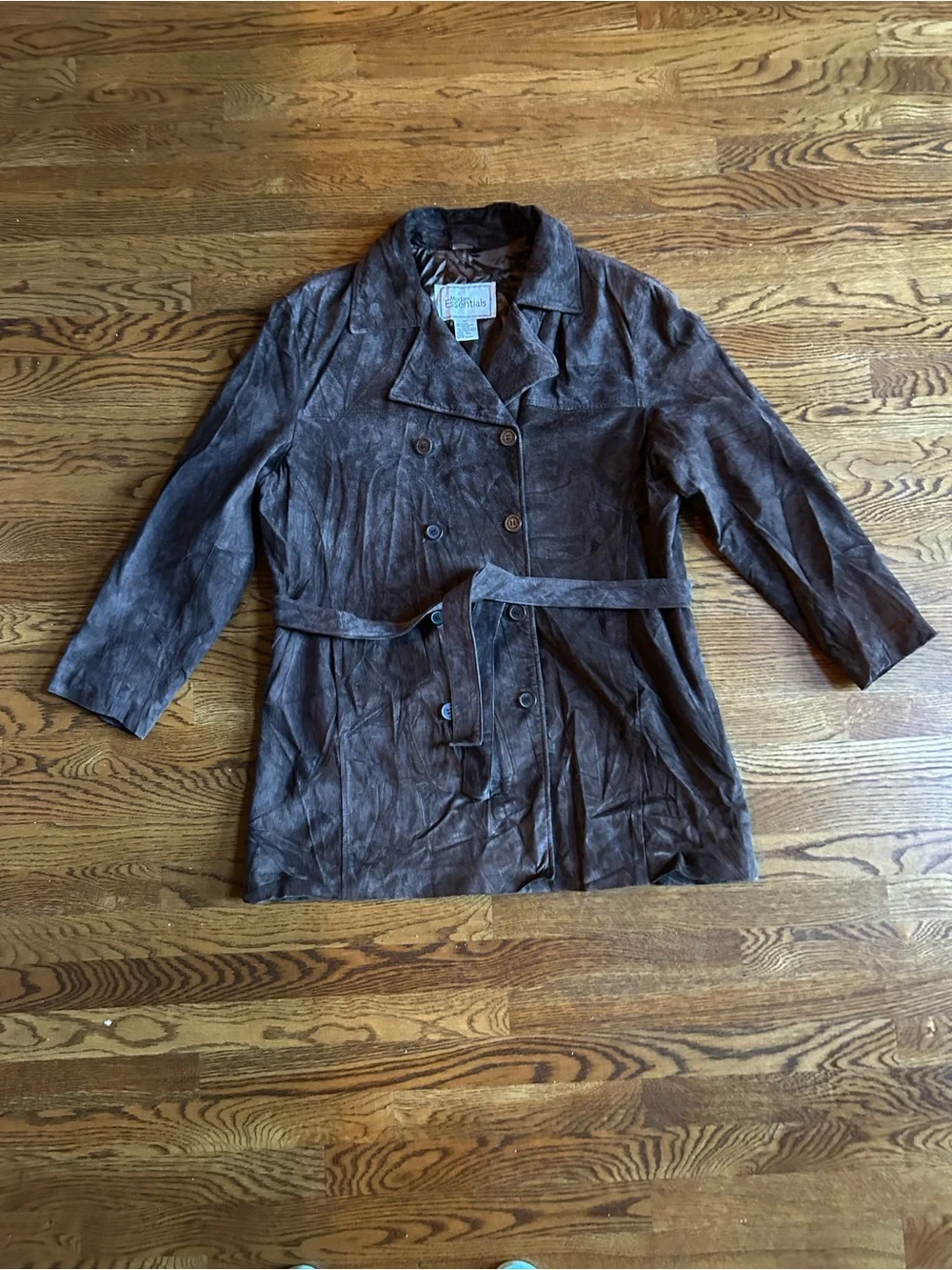 Modern Essentials Brown Genuine Suede Leather Trench Coat Women’s XL Belted - Picture 2 of 9